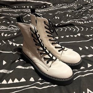 White leather combat boots